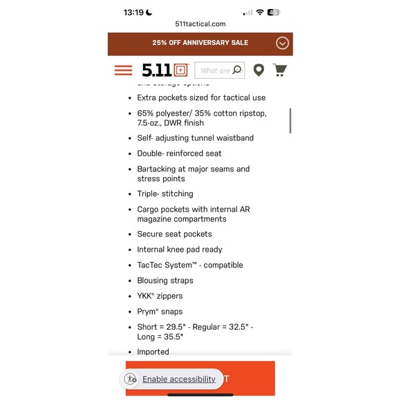 5.11 Ripstop Tactical Pants Beige 43 1/2-47x34 Long Elastic Waist Series 74003 - Picture 12 of 12